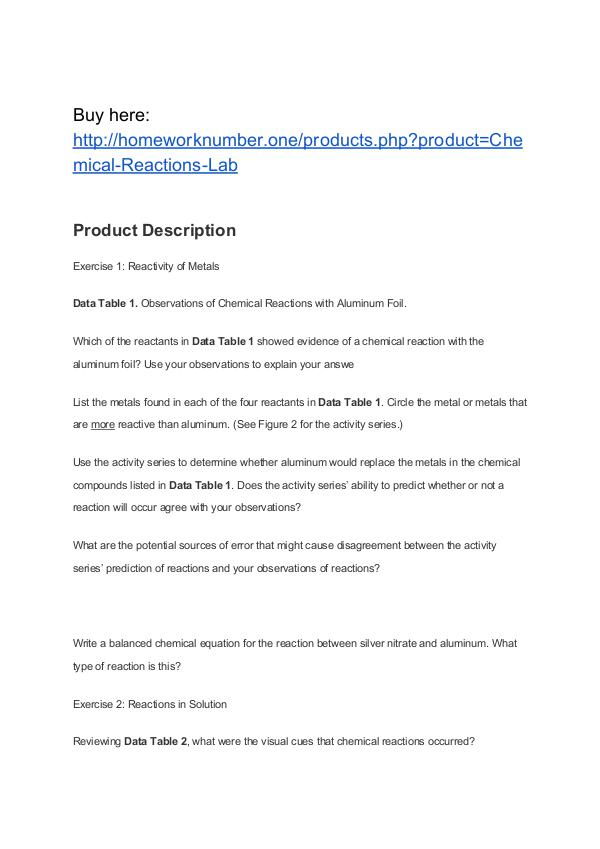 chemical reactions homework 1 answers